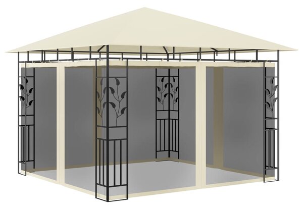 Altana z moskitierą i sznurem lampek LED, 3x3x2,73 cm, kremowa