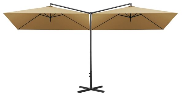 Podwójny parasol ogrodowy, stalowy słupek, taupe, 600x300 cm