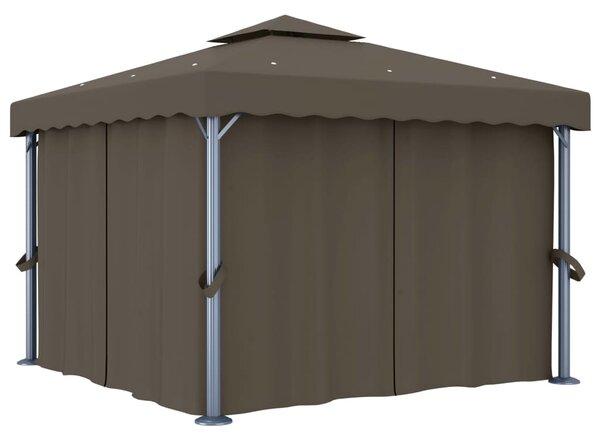 Altana z zasłonami i lampkami LED, 3x3 m, taupe