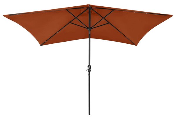 Parasol ogrodowy z LED i stalowym słupkiem, terakota, 2x3 m