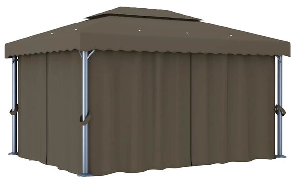 Altana z zasłonami i lampkami LED, 4x3 m, kolor taupe