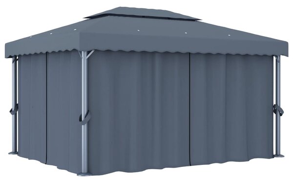 Altana z zasłonami i sznurem lampek LED, 4x3 m, antracytowa