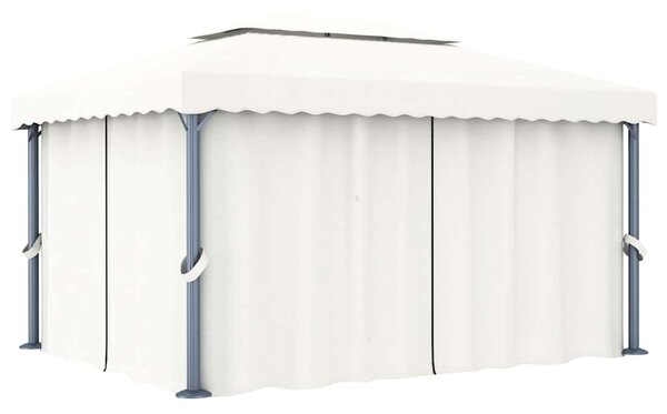 Altana z zasłonami i sznurem lampek LED, 4x3 m, kremowa