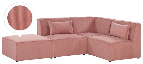 Narożnik modułowy 3-osobowy lewostronny sofa z otomaną sztruksowa różowa Lemvig Beliani