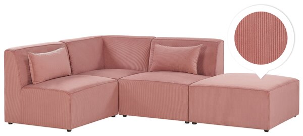 Narożnik modułowy 3-osobowy prawostronny sofa z otomaną sztruksowa różowa Lemvig Beliani