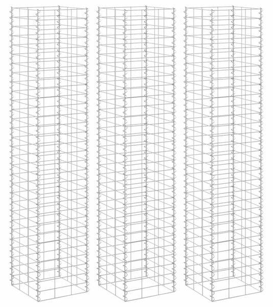 Wysokie donice gabionowe, 3 szt., 30x30x150 cm, żelazo