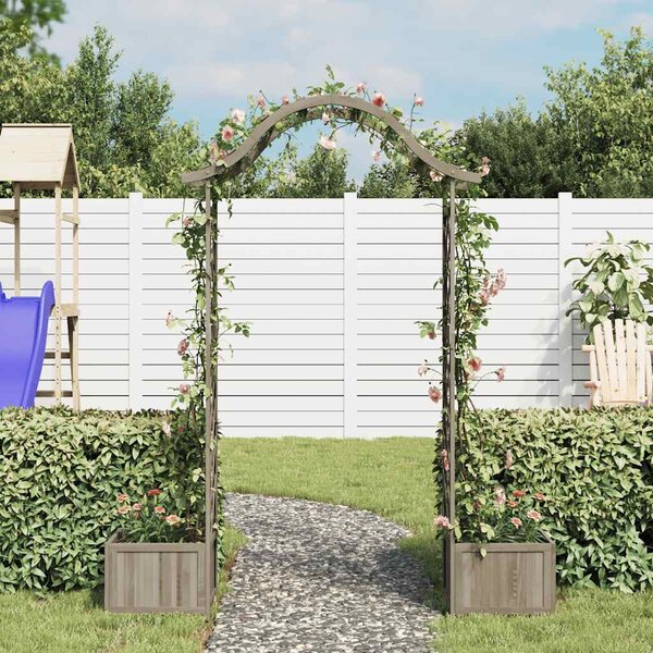 Pergola ogrodowa z donicami, szara, lite drewno jodłowe
