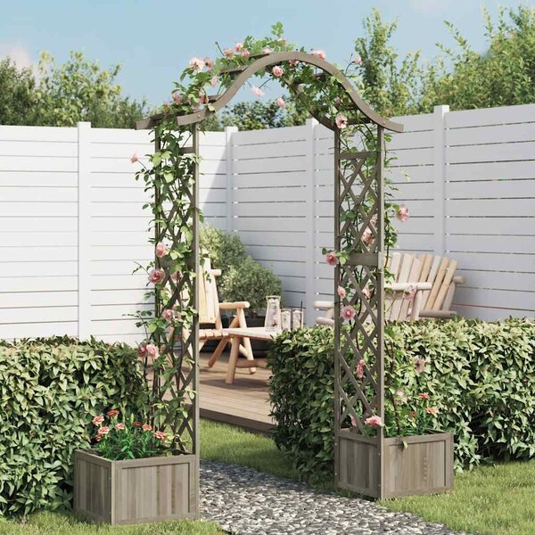 Pergola ogrodowa z donicami, szara, lite drewno jodłowe