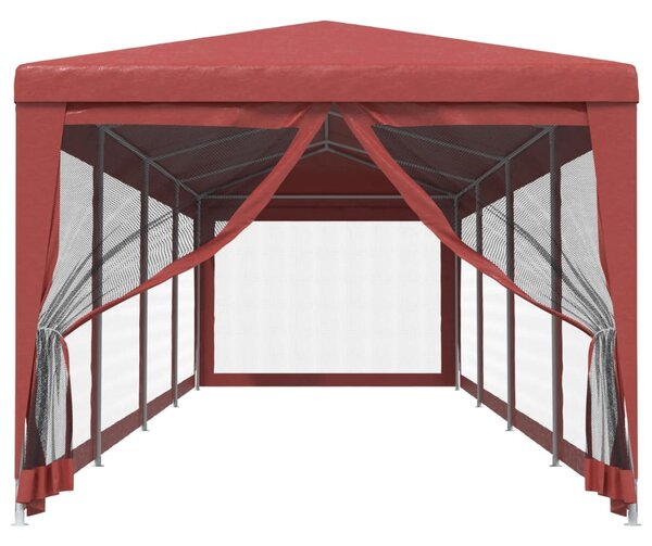 Namiot imprezowy z 10 ścianami z siatki, czerwony, 3x12 m, HDPE