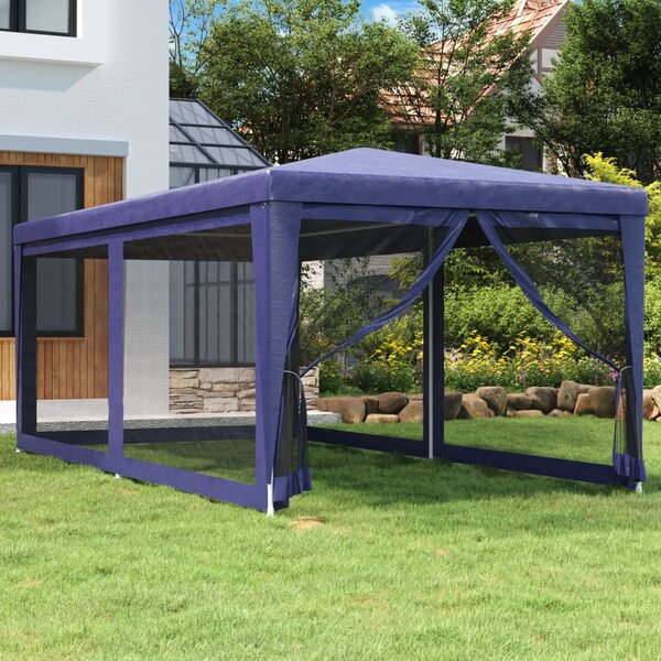 Namiot imprezowy z 6 ścianami z siatki, niebieski, 3x6 m, HDPE