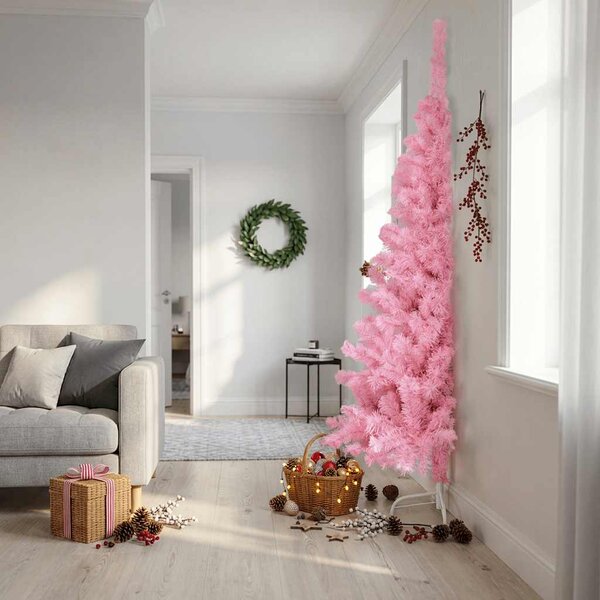 Sztuczna choinka połówka ze stojakiem, różowa, 240 cm, PVC