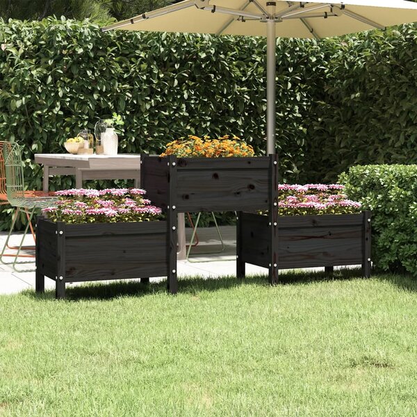 Donica, czarna, 178,5x44x75 cm, lite drewno sosnowe