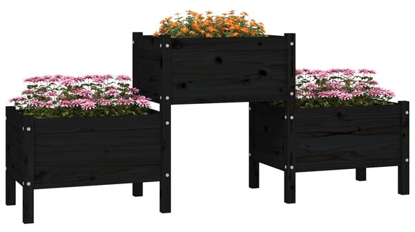 Donica, czarna, 178,5x44x75 cm, lite drewno sosnowe