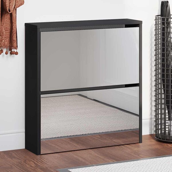 Szafka na buty z lustrem i 2 szufladami, czarna, 63x17x67 cm