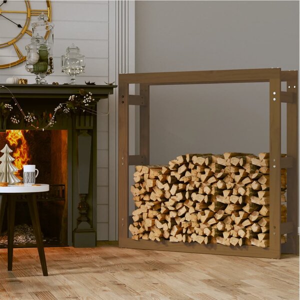 Stojak na drewno opałowe miodowy brąz 100x25x100cm lite sosnowe