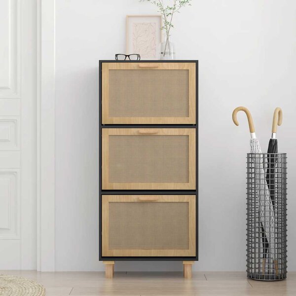 Szafka na buty, czarna, 52x25x115 cm, materiał drewnopochodny
