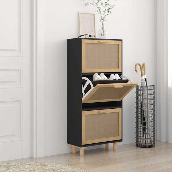 Szafka na buty, czarna, 52x25x115 cm, materiał drewnopochodny