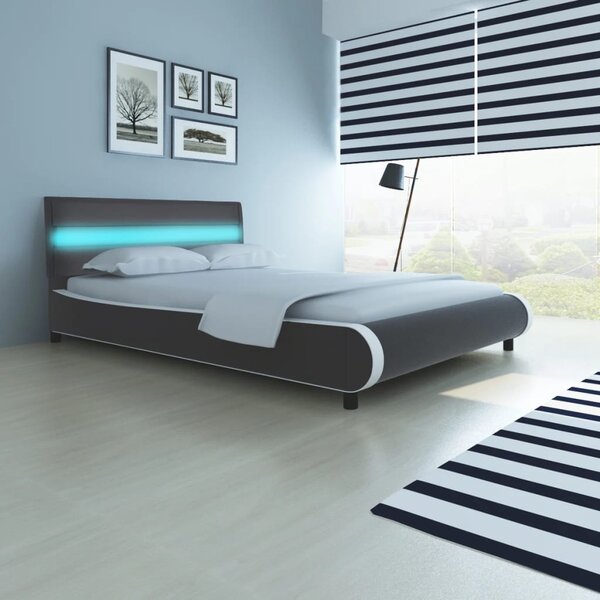 Rama łóżka LED, szara, sztuczna skóra, 140x200 cm