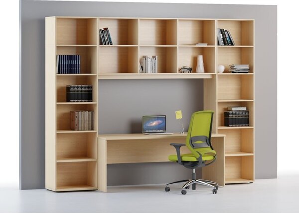 Biblioteka ścienna INTEGRO, 835 x 1750 x 400 mm, 6 półek, brzoza