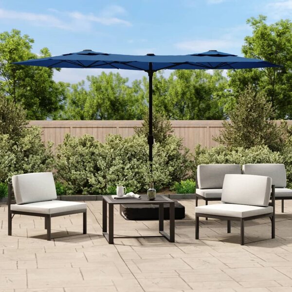 Podwójny parasol ogrodowy z LED, niebieski, 316x145 cm