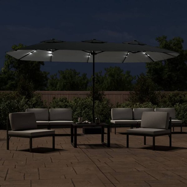 Podwójny parasol ogrodowy z LED, antracytowy, 449x265 cm
