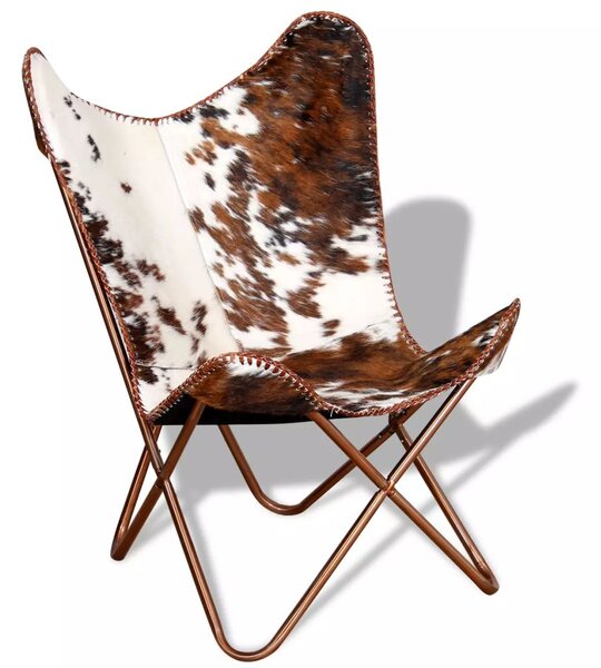Krzesło motyl, biało-brązowe, prawdziwa skóra bydlęca