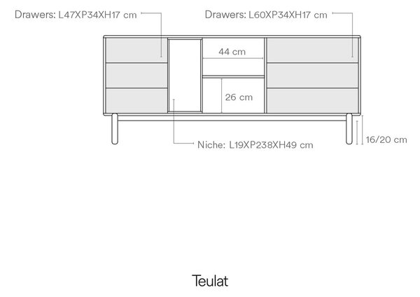 Ciemnoszara wysoka komoda 180x76 cm Corvo – Teulat