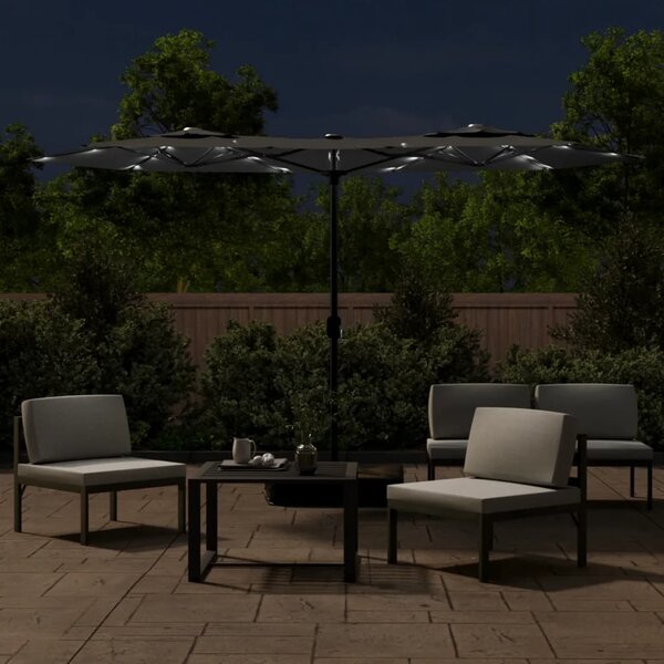 Podwójny parasol ogrodowy z LED, antracytowy, 316x145 cm