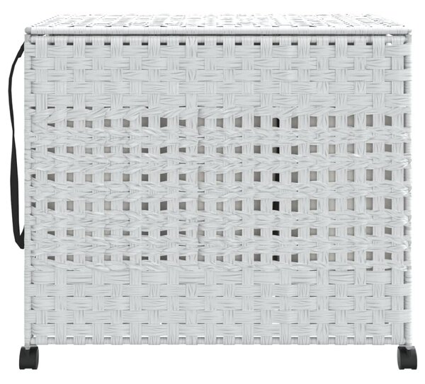 Kosz na pranie z kółkami, biały, 66x35x60 cm, rattan