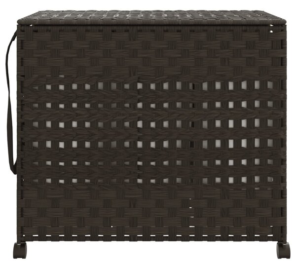 Kosz na pranie z kółkami, ciemny brąz, 66x35x60 cm, rattan