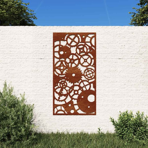 Ogrodowa dekoracja ścienna, 105x55cm, stal kortenowska, zębatki