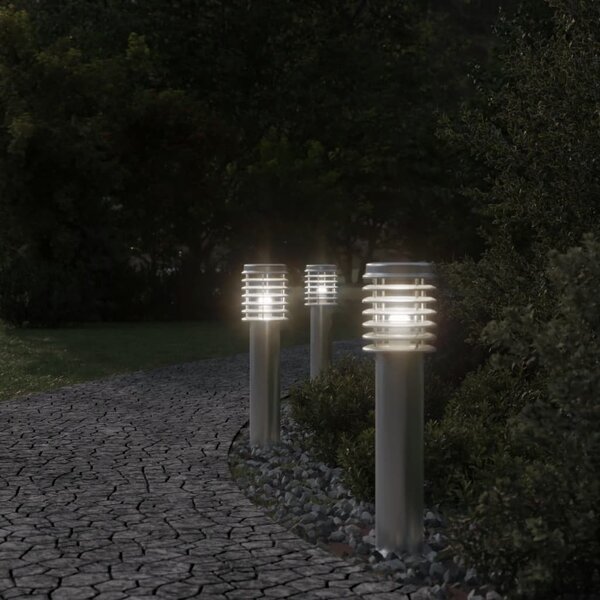Lampy ogrodowe na słupku, 3 szt., srebrne, 60 cm, stal