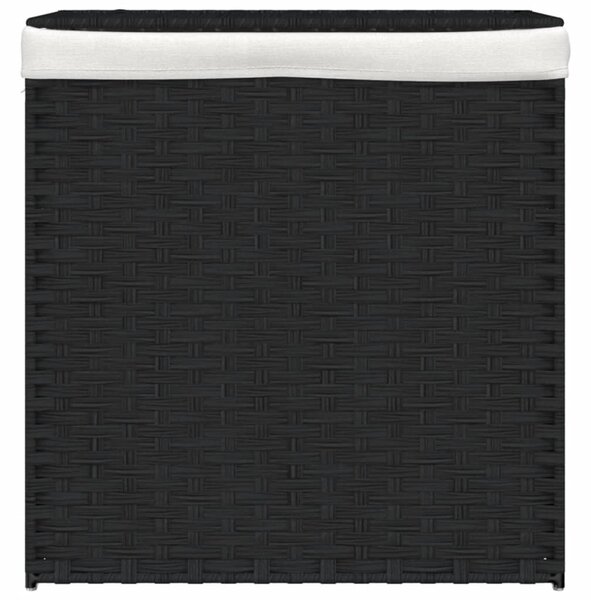 Kosz na pranie z 2 komorami, czarny, 53x35x57 cm, polirattan