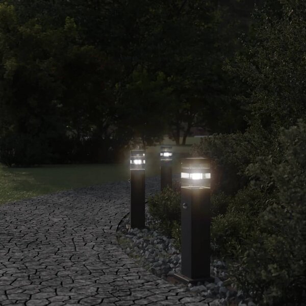 Zewnętrzne lampy stojące, z czujnikami, 3 szt., czarne, 50 cm
