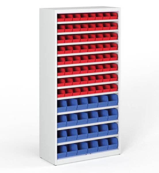 Regał z plastikowymi pojemnikami BASIC - 1800 x 400 x 920 mm, 64x A, 24x B