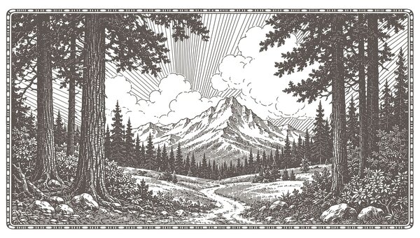 Fototapeta Krajobraz z drzewami i górami, Fototapety Natura, Popularne Fototapety, t00788 - Tapeko.pl