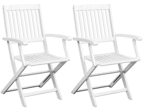 Składane krzesła ogrodowe, 2 szt., drewno akacjowe, białe
