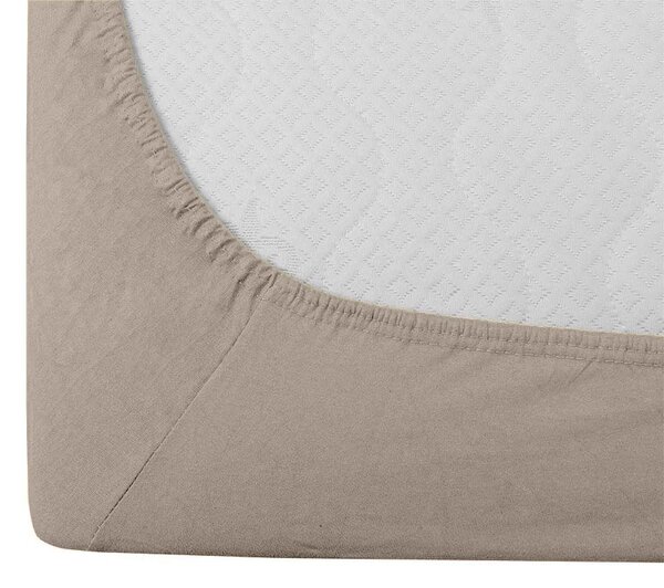 Sada krepového povlečení HEARTILO POLY béžové + prostěradlo Jersey 90x200 cm pískové, jednolůžko