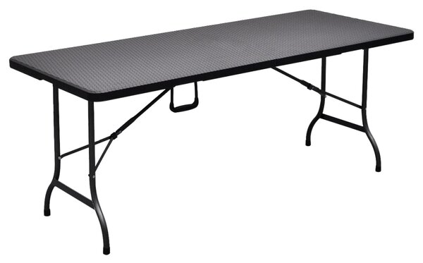 Składany stolik, czarny 180x75x72 cm HDPE stylizowany na rattan