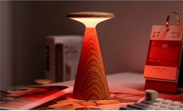 Lampa stołowa LED w naturalnym kolorze z drewnianym kloszem (wysokość 21 cm) Sylva – Gingko