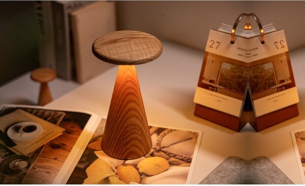 Lampa stołowa LED w naturalnym kolorze z drewnianym kloszem (wysokość 21 cm) Sylva – Gingko