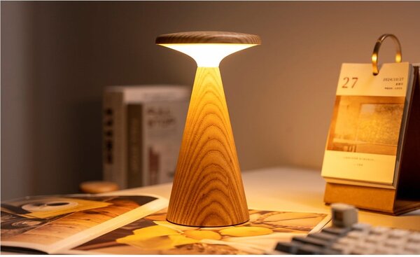 Lampa stołowa LED w naturalnym kolorze z drewnianym kloszem (wysokość 21 cm) Sylva – Gingko