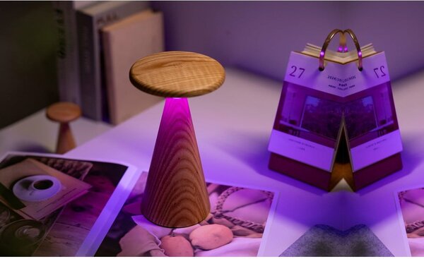 Lampa stołowa LED w naturalnym kolorze z drewnianym kloszem (wysokość 21 cm) Sylva – Gingko