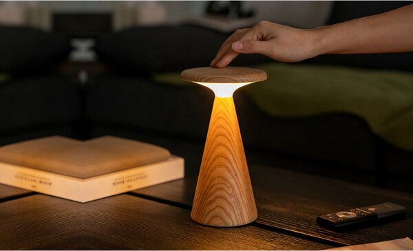 Lampa stołowa LED w naturalnym kolorze z drewnianym kloszem (wysokość 21 cm) Sylva – Gingko