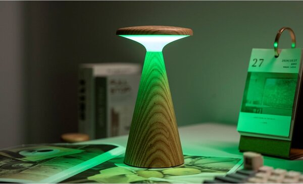 Lampa stołowa LED w naturalnym kolorze z drewnianym kloszem (wysokość 21 cm) Sylva – Gingko