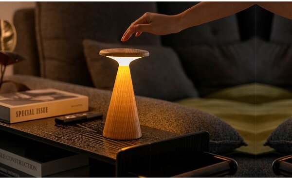Lampa stołowa LED w naturalnym kolorze z drewnianym kloszem (wysokość 21 cm) Sylva – Gingko