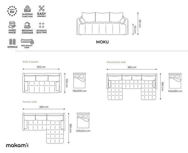 Jasnoszara rozkładana/ze schowkiem sofa 225 cm Moku – Makamii