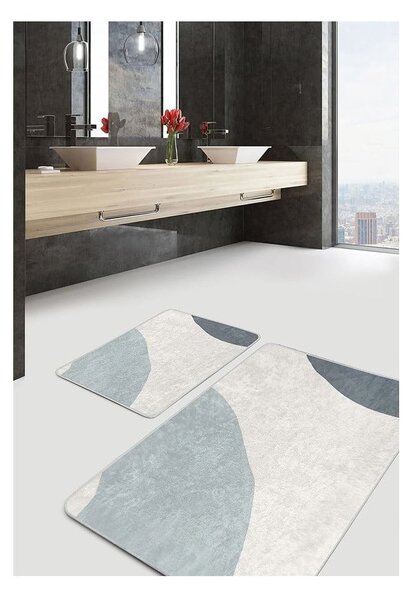 Szaro-kremowe aksamitne dywaniki łazienkowe zestaw 2 szt. 60x100 cm Abstract Shapes – Mila Home
