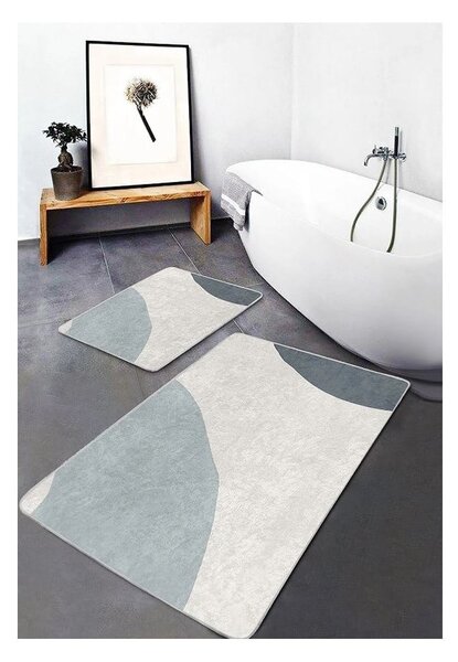 Szaro-kremowe aksamitne dywaniki łazienkowe zestaw 2 szt. 60x100 cm Abstract Shapes – Mila Home