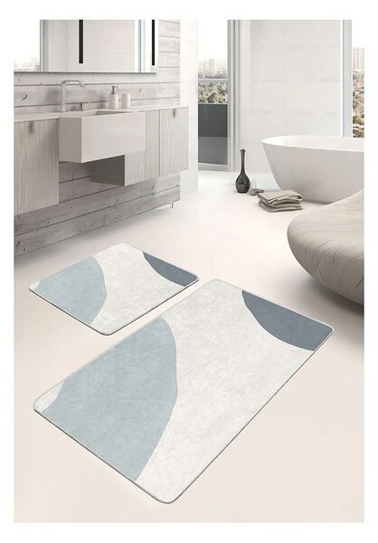 Szaro-kremowe aksamitne dywaniki łazienkowe zestaw 2 szt. 60x100 cm Abstract Shapes – Mila Home